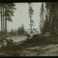 Section of railroad track next to Lake Tahoe, ca.1910