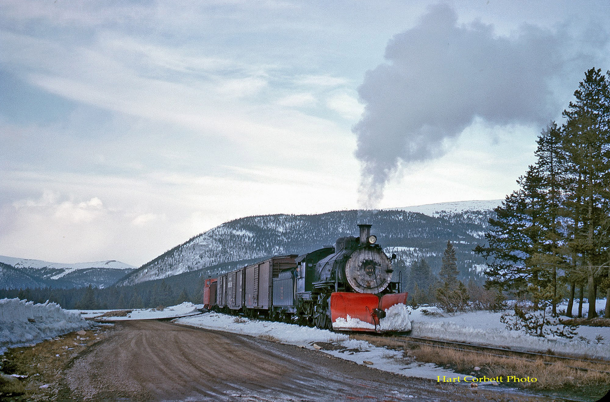 #641 & Train Arriving in Leadville, 4-3-62.