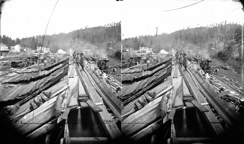 Wood yard at Felton, circa 1878. Alt View.