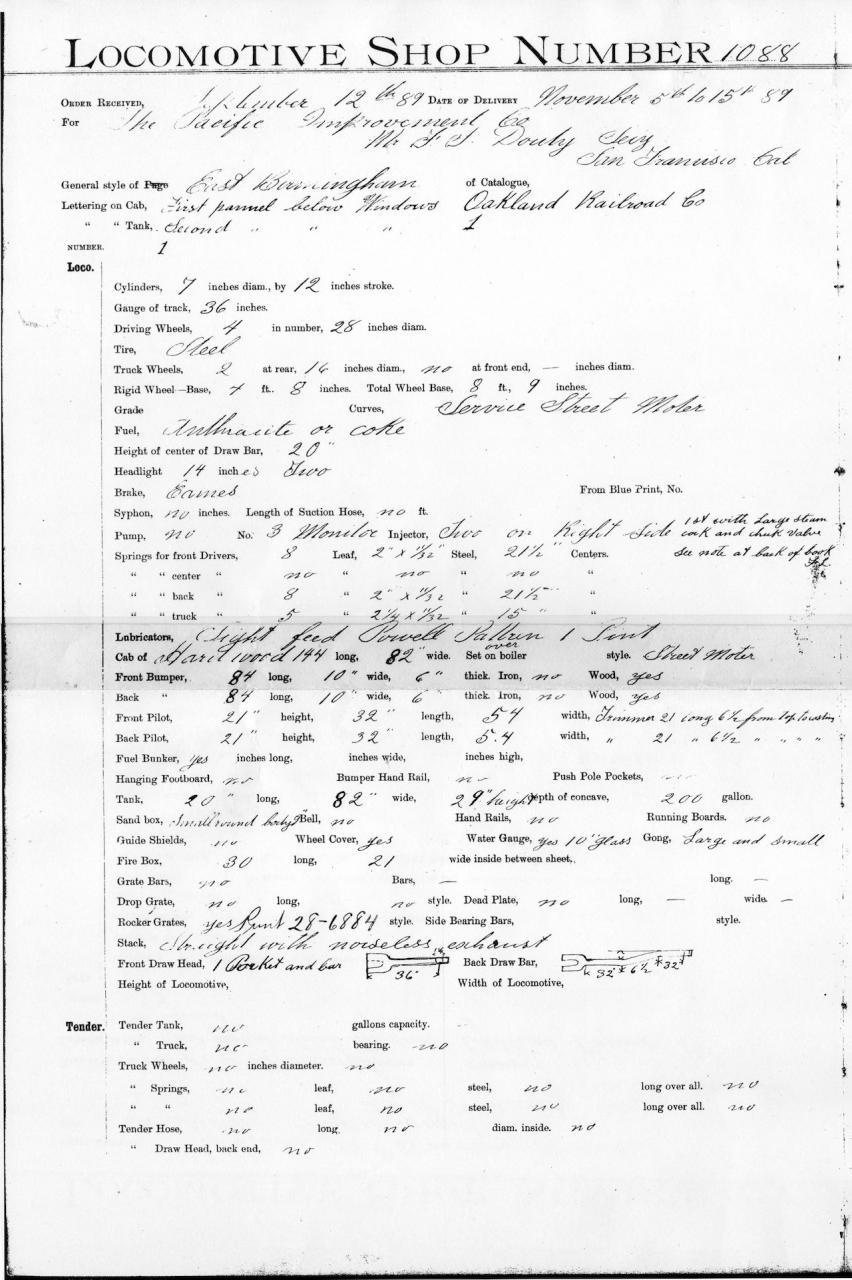 Oakland RR 1 dummy - Porter spec sheet