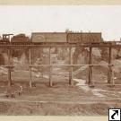 #2 and freight train on Gold Flat Trestle.