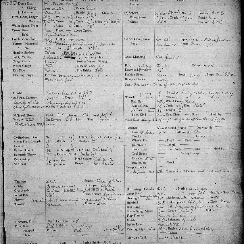 Baldwin Specifications for No. 6 and 7