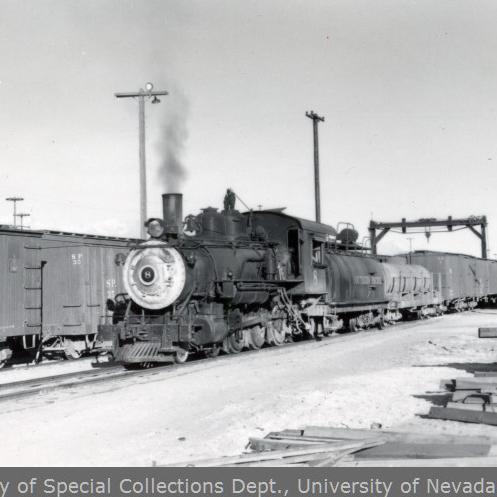 #8 switching cars at Owenyo. October 31, 1950.