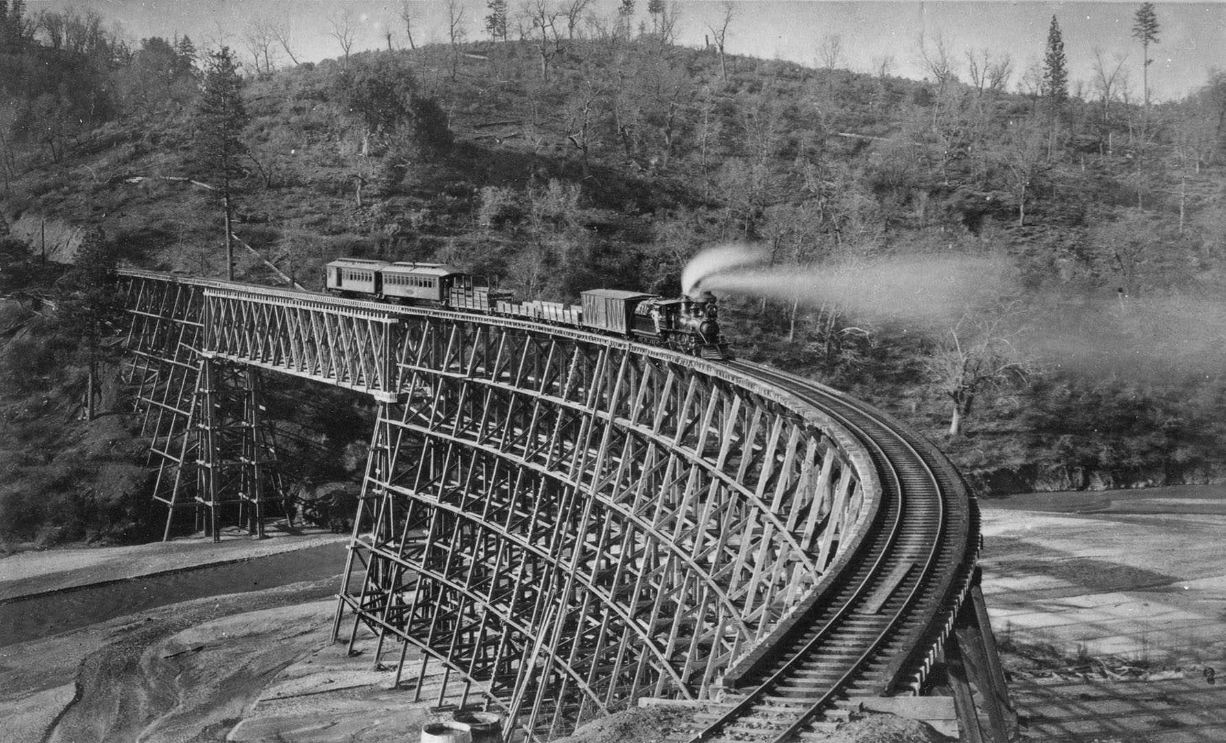 Mixed train on Bear river bridge, circa 1886.