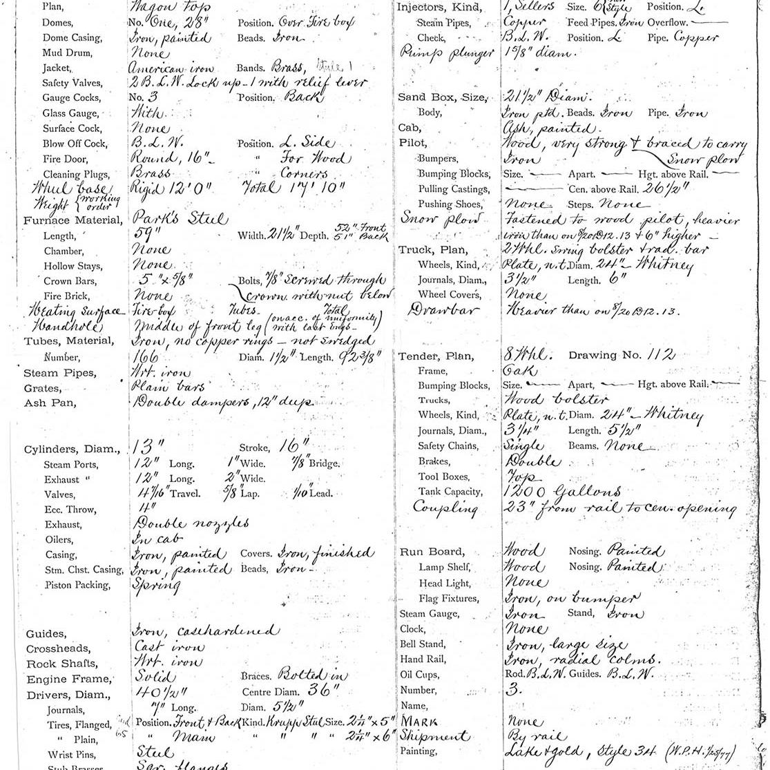 C&TL&F No 3 Baldwin Spec Sheet