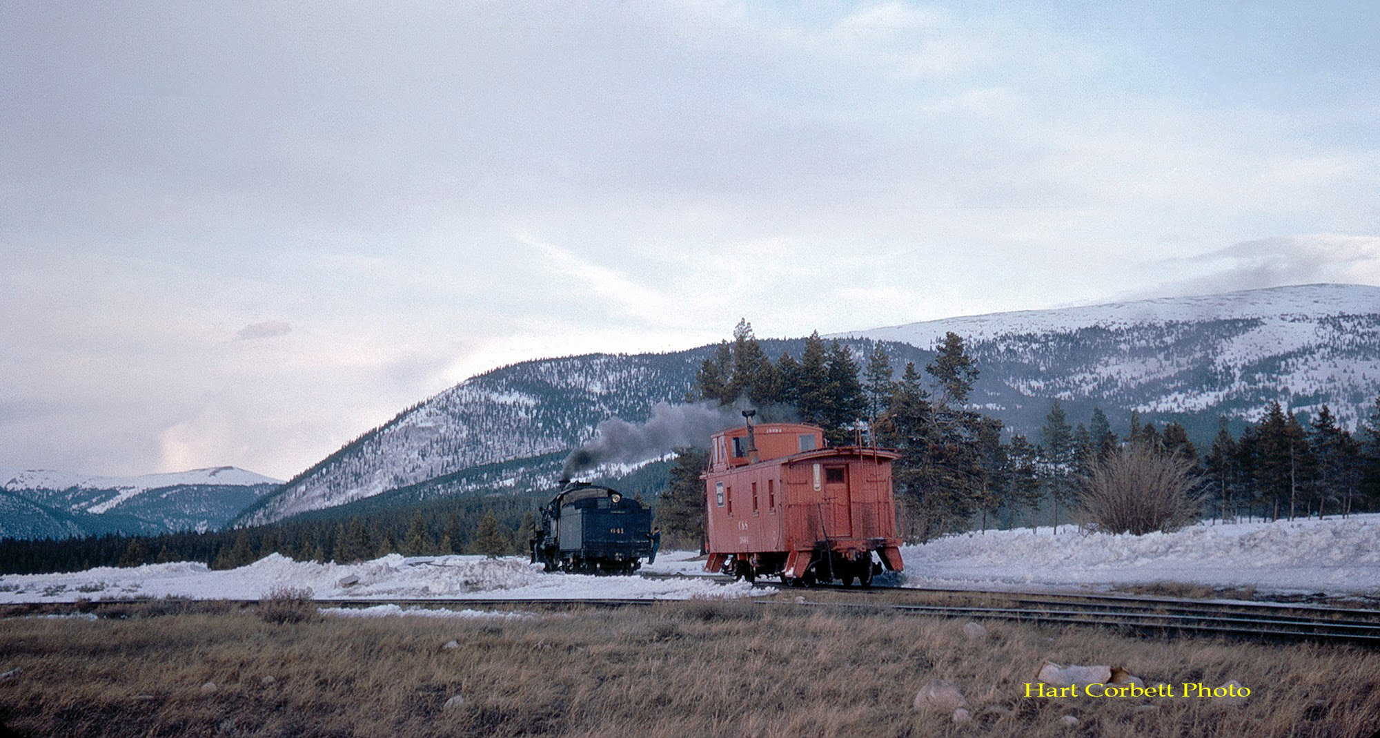 #641 Getting Caboose After Switching Done, Leadville, 4-3-62.