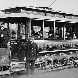 Portland's first trolley. Willamette Bridge Railway car No. 20, Nov. 1889.