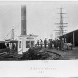 People gathered on wharf next to the tugboat "Alta", 1883.