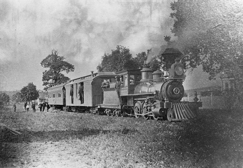#7 with passenger train at Dallas, 1880s