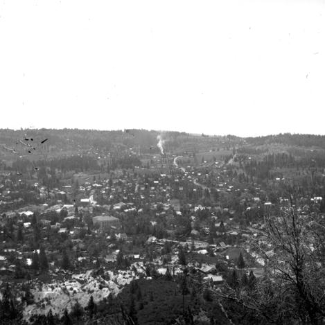 Nevada City from Cement Hill, 1905. Depot and yard visible below defects on the left side.