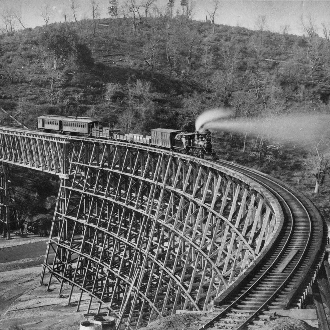 Mixed train on Bear river bridge, circa 1886.