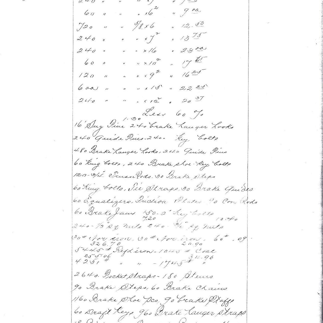 Invoice for construction of 30 flatcars from the V. & T.