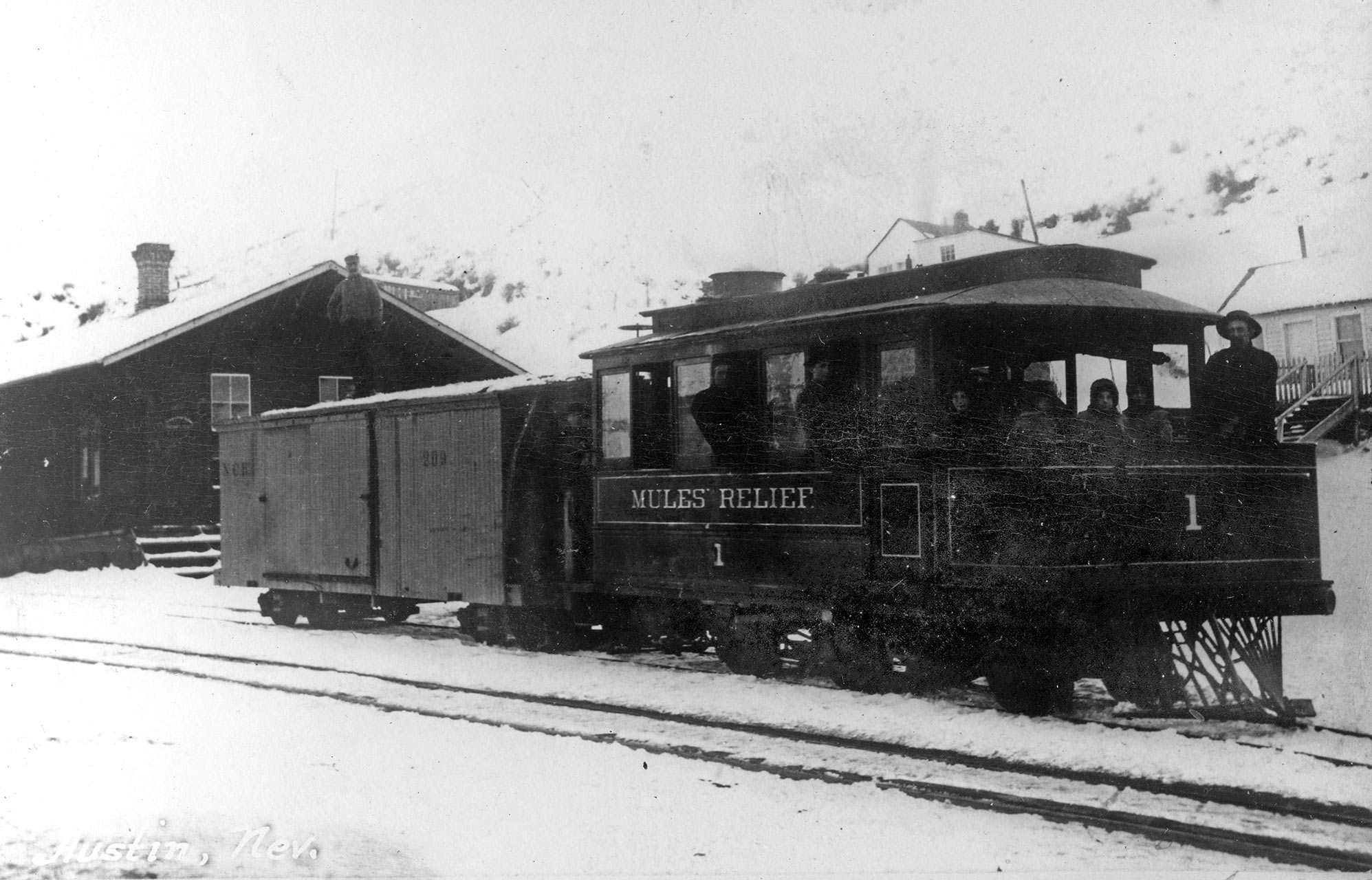 Mules Relief in Clifton with Nevada Central Boxcar #202