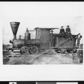 "Betsy Jane" Old wood burner locomotive at Santa Cruz, ca.1880