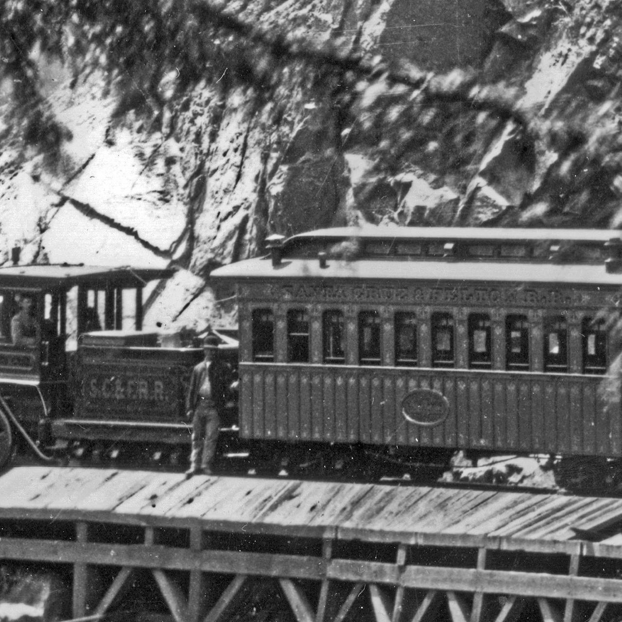 SC&F locomotive and smoker, ca 1878