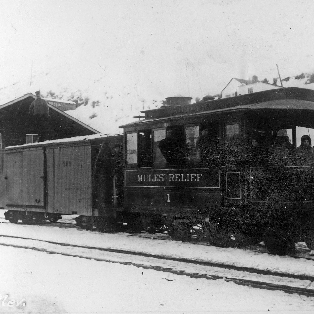 Mules Relief in Clifton with Nevada Central Boxcar #202