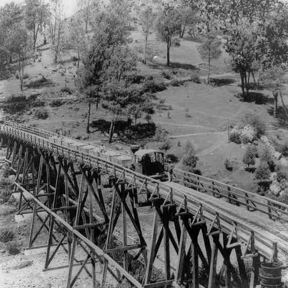 'Whistling Billy' on the Maxwell creek trestle ca. 1898.